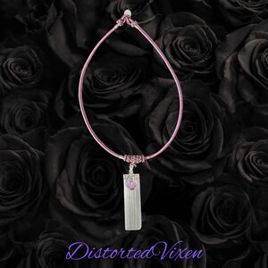 Amethyst & Selenite Necklace | Mauve Cord Choker | Crystal Healing Jewelry